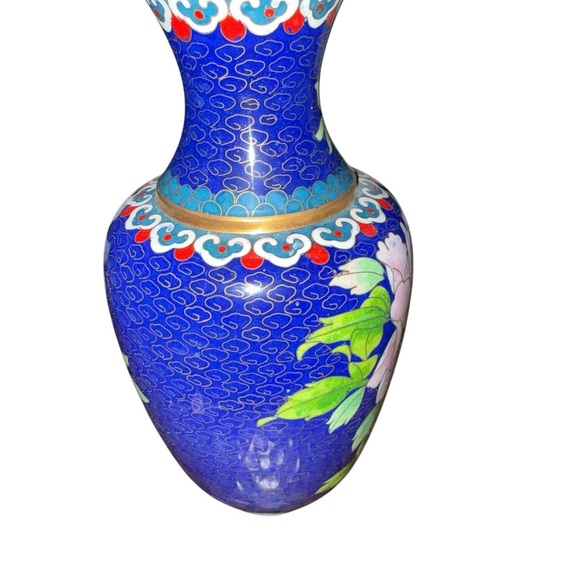Vintage Cloisonné Enamel Vase – Blue Floral Design - Picture 4 of 8